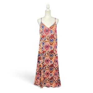 MSK Maxi Dress Womens Medium Multicolor Ikat Metallic Festival Bohemian Travel